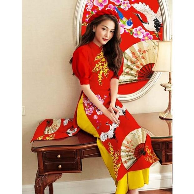 SÉT ÁO DÀI HỌA TIẾT QUẠT + QUẦN DÀI