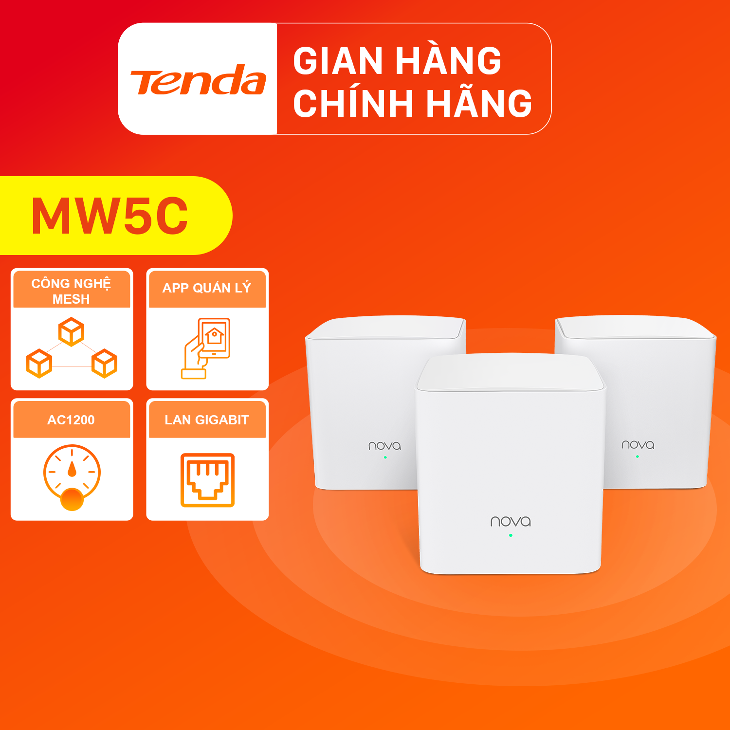 Tenda Hệ thống Wifi Nova Mesh cho gia đình MW5C Chuẩn AC 1200Mbps 3 pack - Hàng Chính Hãng