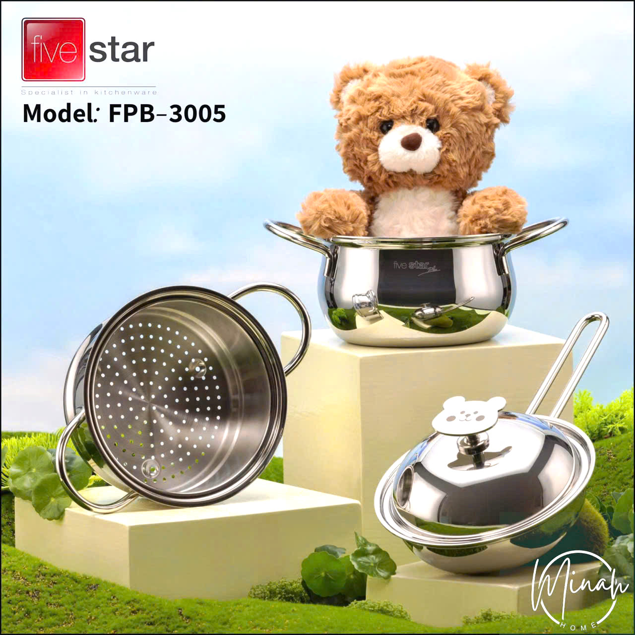 Bộ Nồi Baby 3 Món Fivestar Plus FPB3005 3 Lớp Inox 304 gồm 1 nồi 16 cm 1 xửng 16 cm 1 chảo 16 cm