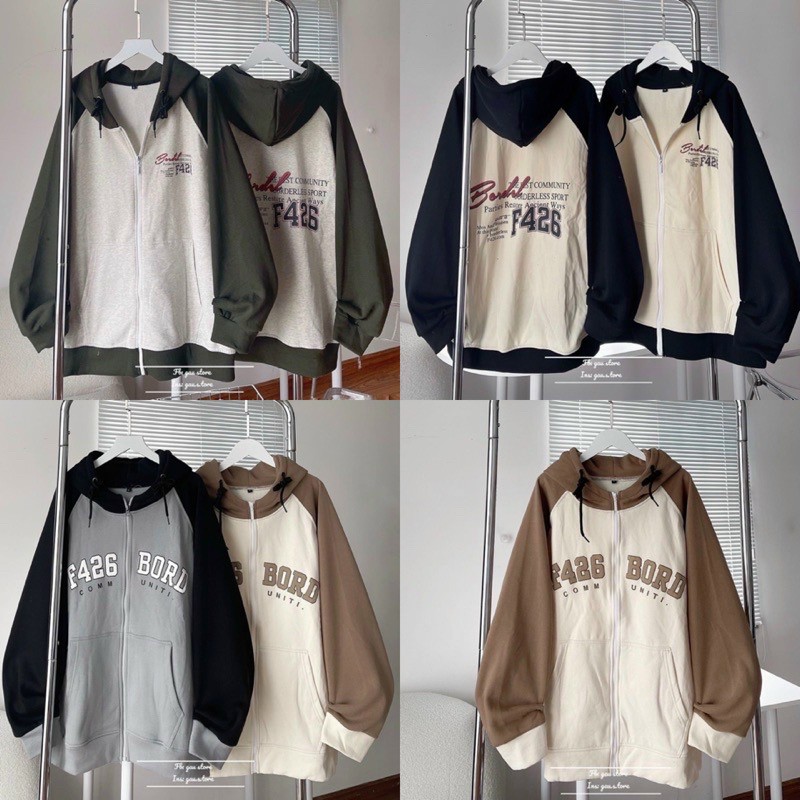 Áo Khoác Nỉ Chữ F426 BORD Có Nón Mũ 2 Lớp , Phối Rap Lăng -FREESHIP - Kiểu Hoodie Khóa Kéo Zip Nam Nữ Cặp Đôi