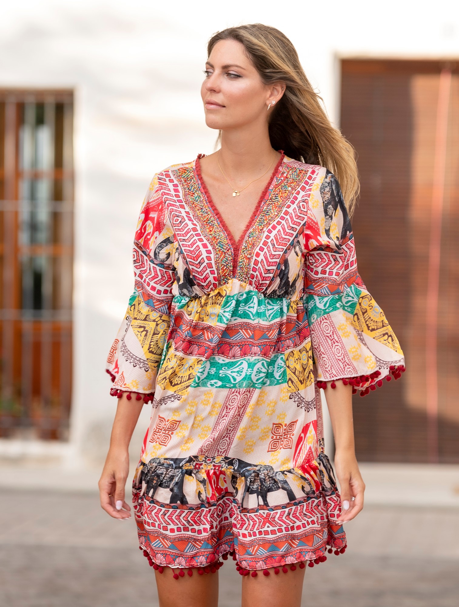 Đầm Boho Kết Cườm Isla Bonita IB28970-RE