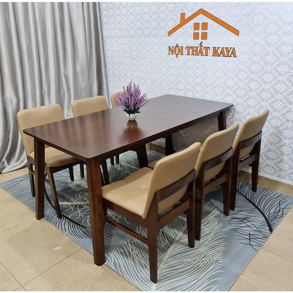 Set bàn 6 ghế Hana 1m6 gỗ cao su tự nhiên sơn Nâu, Mặt bàn: chất liệu HDF lõi xanh chống ẩm chống trầy nhập khẩu Malaysia