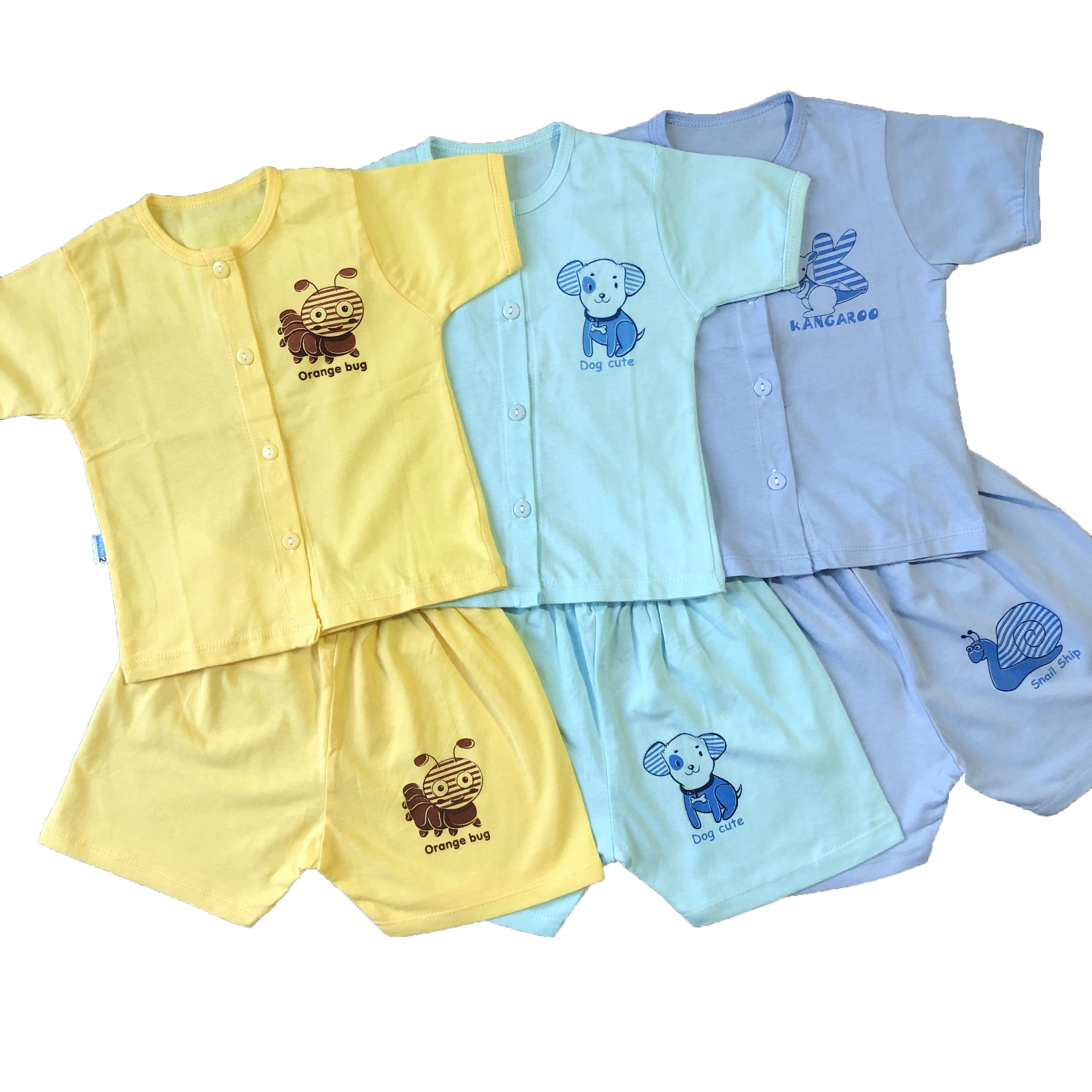 Combo 3 Bộ quần áo sơ sinh cotton Thái Hà Thịnh - Mẫu Áo Tay Ngắn Cài Giữa - Size 1-5 cho bé sơ sinh -12kg