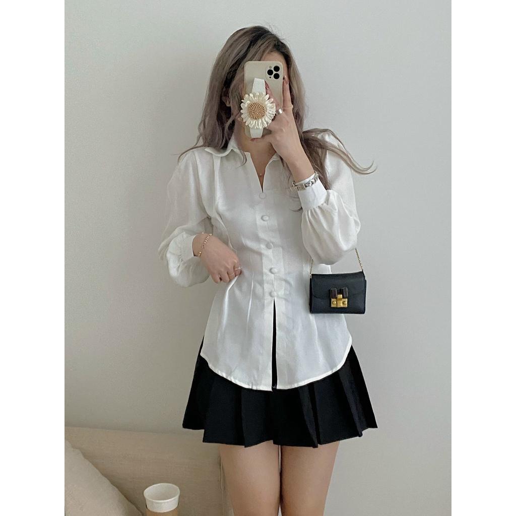 Áo sơ mi cúc bọc thắt nơ lưng cực xinh, áo kiểu