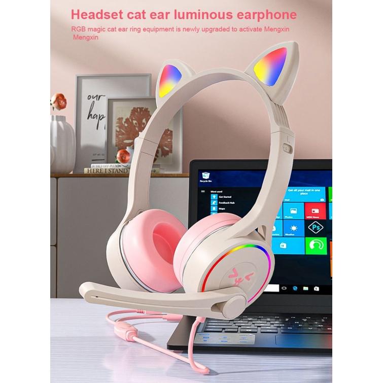 Tai Nghe Mèo Bluetooth Chụp Tai SY-G30 Mèo Tai Có Dây Tai Tai Nghe Chơi Game RGB LED Chiếu Sáng Trên đầu Tai Nghe Với mic Headphone Tai Mèo