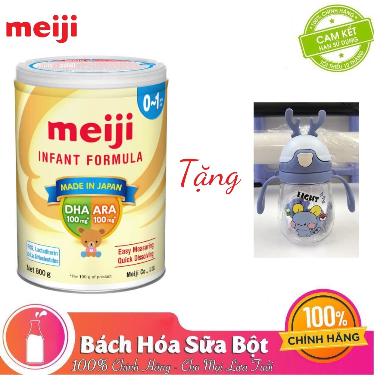 Sữa Bột Meiji 0-1 Infant Formula (800g) - Tặng Bình Nước Sừng Hươu