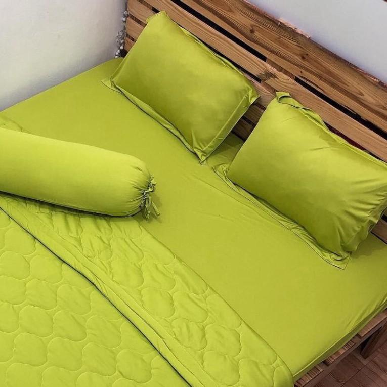 Bộ 4 Món Ga Gối Thun Lạnh Thun Mát Mềm Cao Cấp LAN PHAM BEDDING - Màu Xanh Rau Má