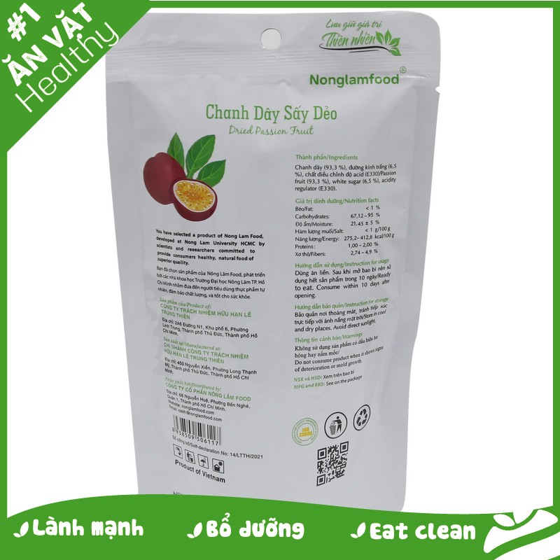 Chanh Dây Sấy Sấy Dẻo Nonglamfood túi 45g | | Ăn vặt tốt cho sức khỏe | Healthy Snack | Ăn vặt văn phòng | Trái cây sấy dẻo dinh dưỡng ăn liền | Ăn vặt giảm cân &amp; giữ dáng | Ăn vặt đẹp da