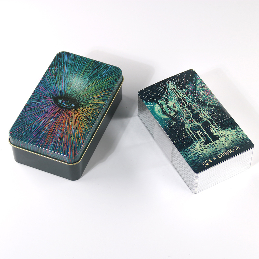 Bộ Bài Prisma Vision Tarot Hộp Thiếc Mạ Cạnh Bạc 78 Lá