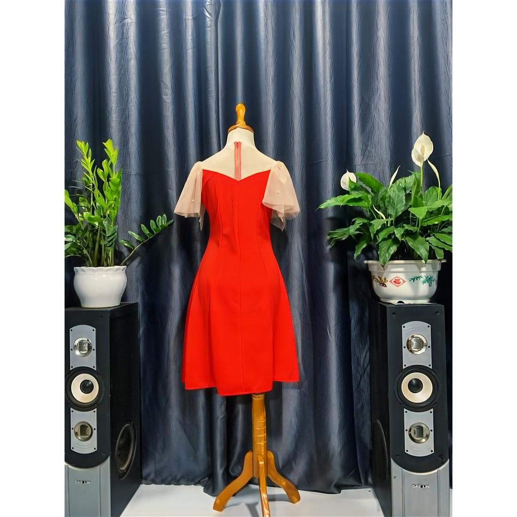 ️ Đầm Nữ Dáng Xòe Đi Tiệc Chất Umi Tay Phối Lưới Free Size 2 Màu Hồng Đỏ ️