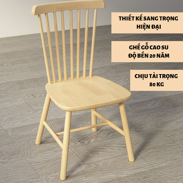 Ghế 7 nan gỗ cao su bền đẹp cao 80 cm - ghế ăn - ghế gỗ