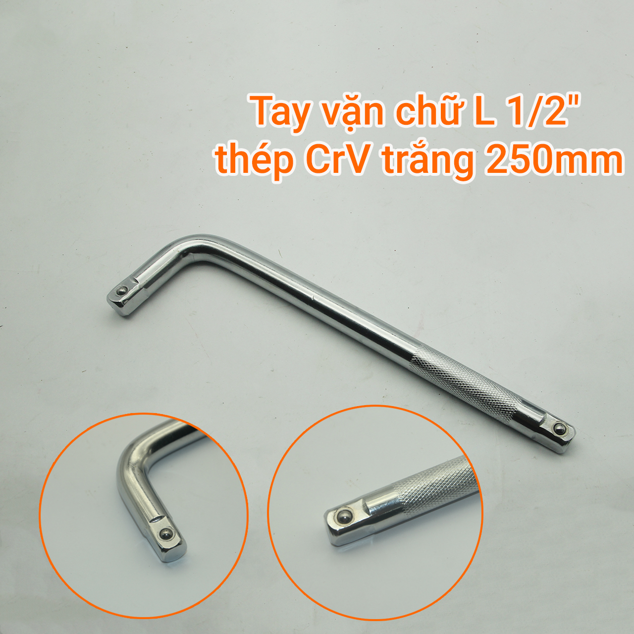 Tay vặn chữ L 1/2" thép CrV trắng 250mm
