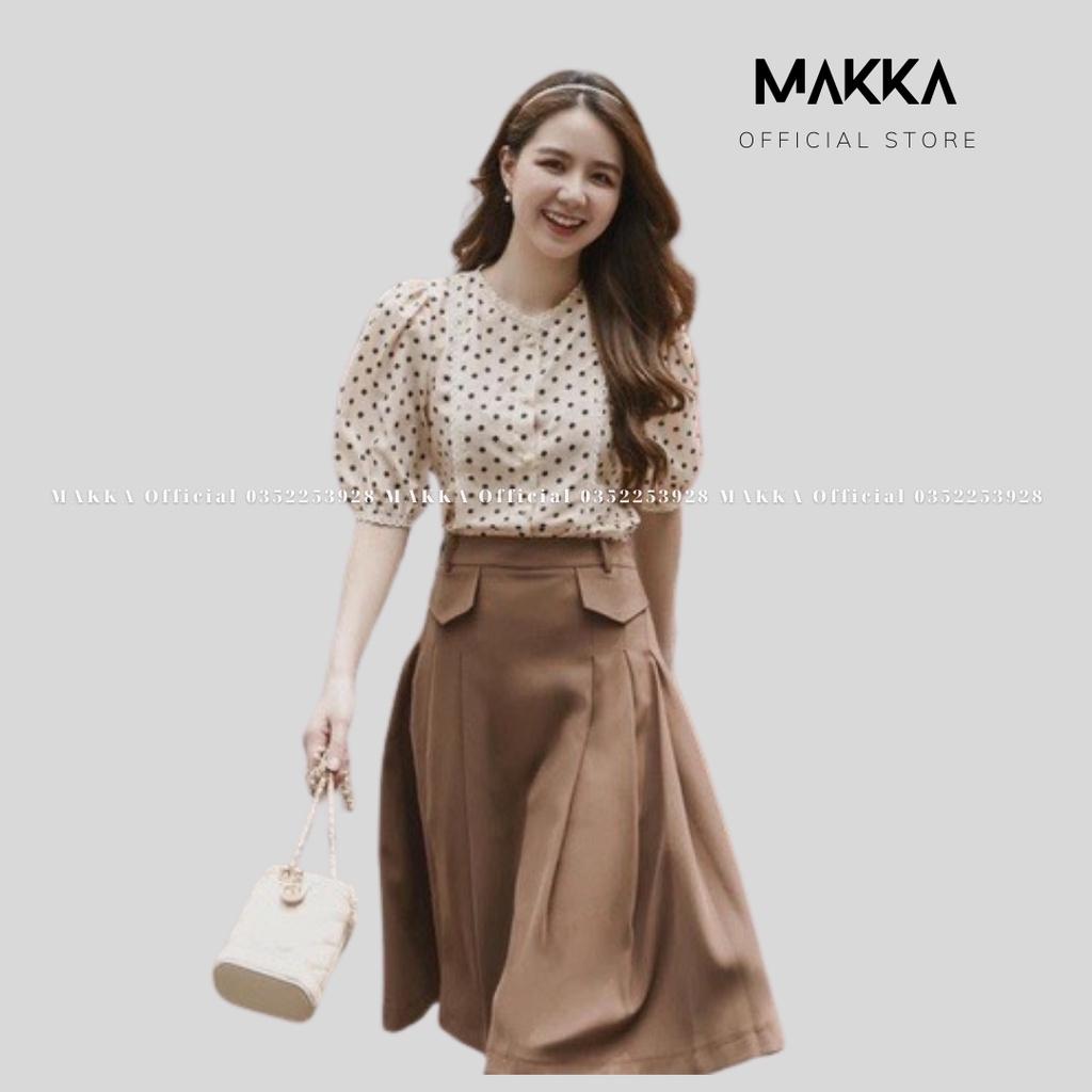 Chân váy xòe midi túi nắp màu đen nâu thời trang 5322
