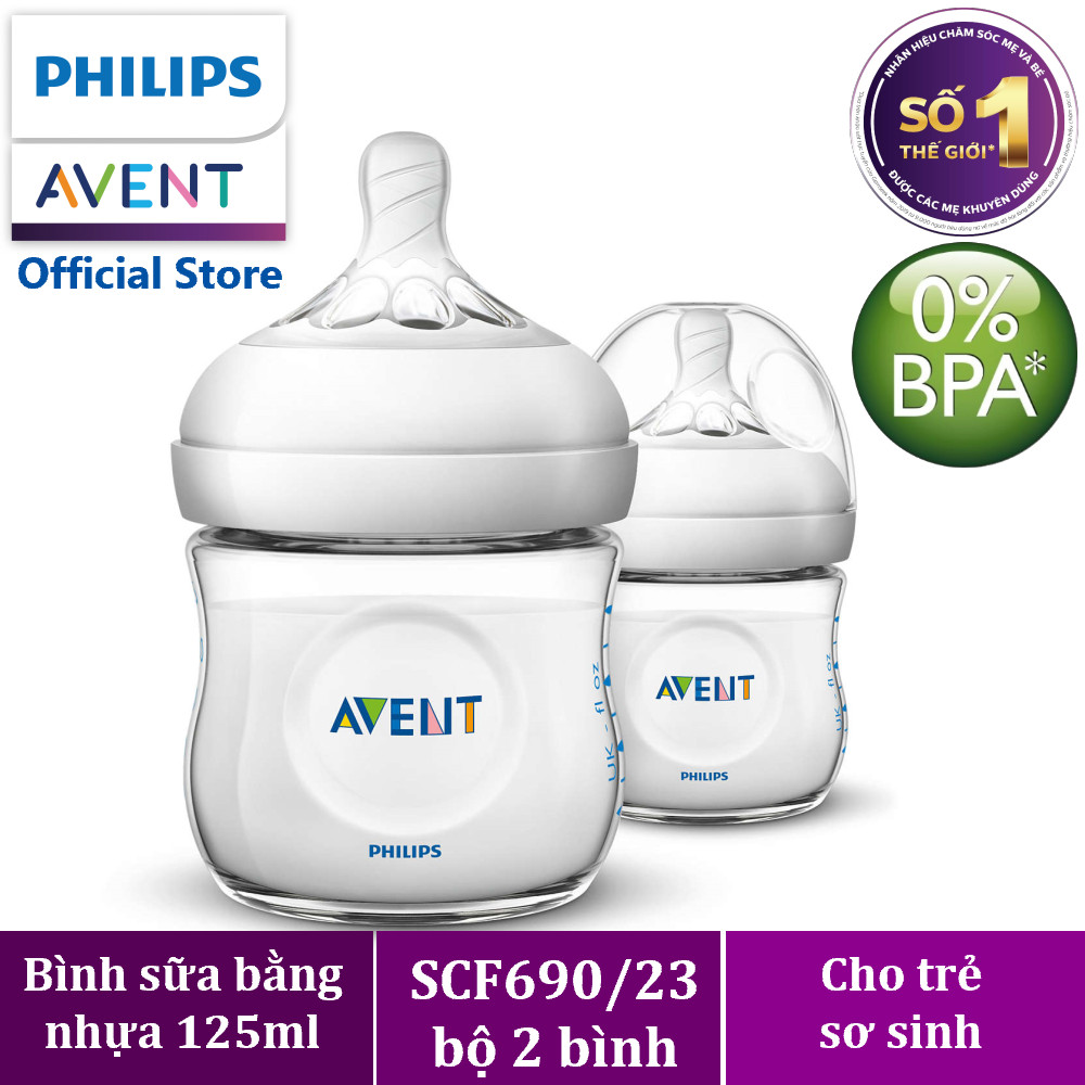 Bộ 2 Bình sữa mô phỏng tự nhiên hiệu Philips Avent (125 ml) cho trẻ từ 0 tháng tuổi 690.23