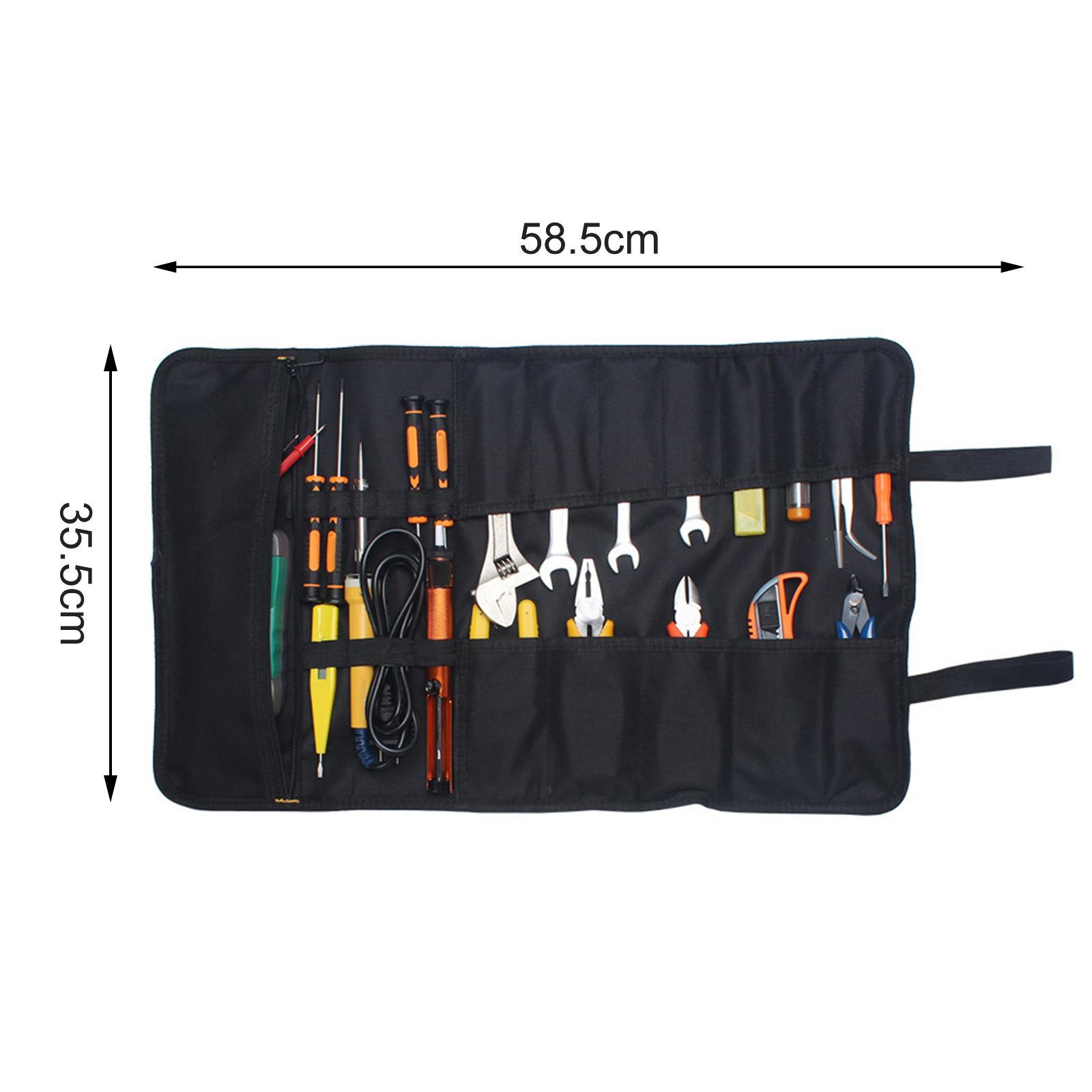 Roll up Tool Bags Wrap Roll Organizer Carry Bag Canvas Carrying Handles Wrench Pouch for Repair Tools Screwdriver Motorcycle Electricians