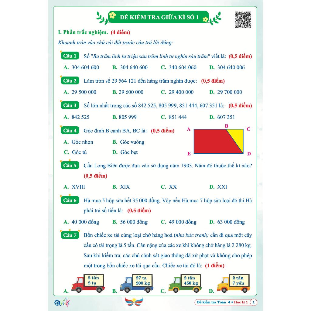 Sách Đề Kiểm Tra Toán Lớp 4 - Học Kì 1 - Cánh Diều - Bản Quyền