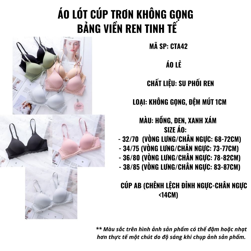 Áo lót cúp trơn ko gọng bảng viền ren tinh tế