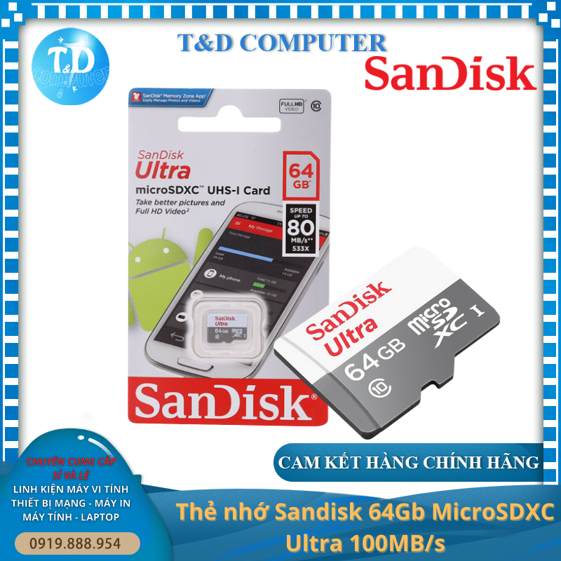 Thẻ nhớ Sandisk 64Gb MicroSDXC Ultra 100MB/s - Hàng chính hãng FPT phân phối