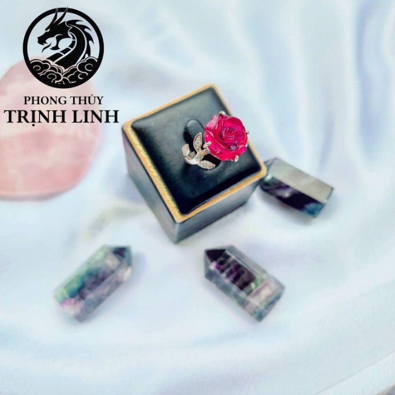 NHẪN BẠC HOA MẪU ĐƠN ĐỎ TRONG