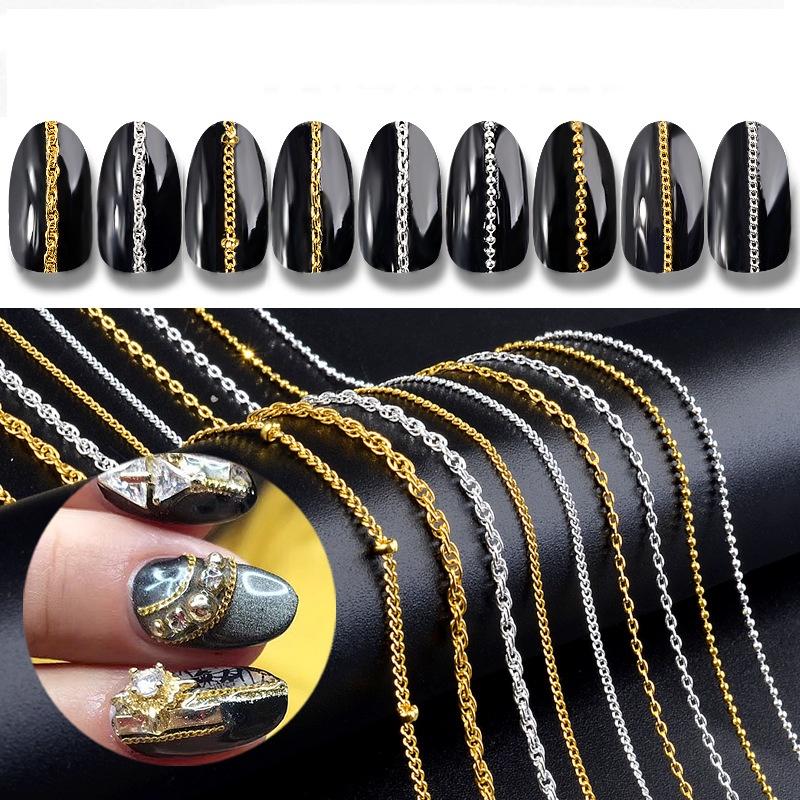 Charm xích nail hạt trai Yapas dây dài 25cm , Charm đính móng tay xích sắt hạt phụ kiện trang trí móng cao cấp