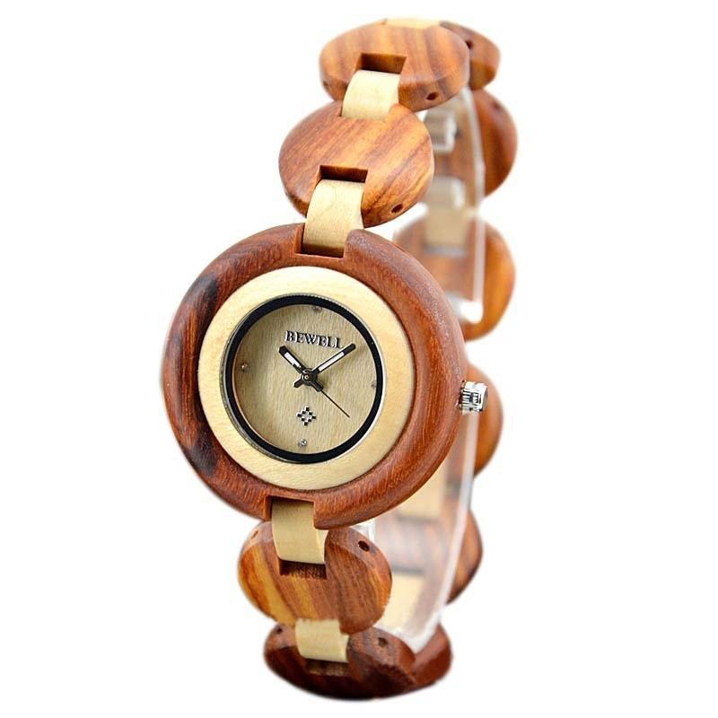 Đồng hô đeo tay nữ vỏ và dây làm băng gỗ tự nhiên