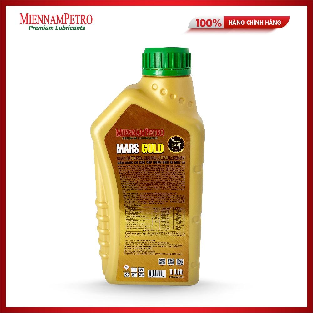 Dầu Nhớt MiennamPetro Mars Gold Motor Oil 4T 20W-50 API SJ JASO MA2 1L Bảo Vệ Động Cơ Xe Máy 4 Thì Cao Cấp