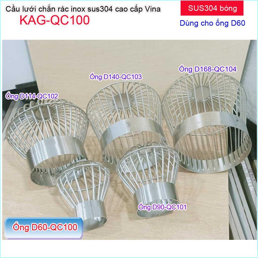 Cầu lưới D60-90 Inox 304 dày , cầu chặn rác thoát nước mưa D60-90 KAG-QC100 thoát  nhanh