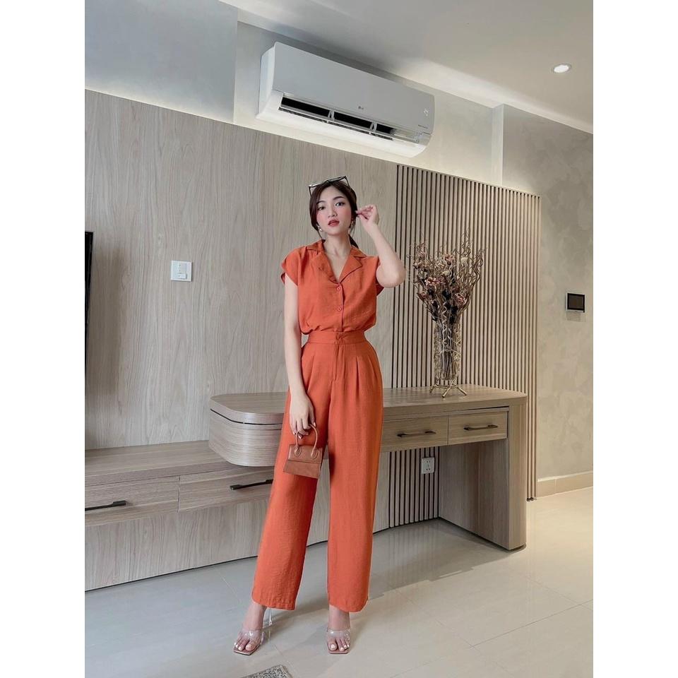 Set bộ nữ áo cánh dơi cổ vest kết hợp quần suông sanh chảnh dành cho các nàng đi chơi, đi làm