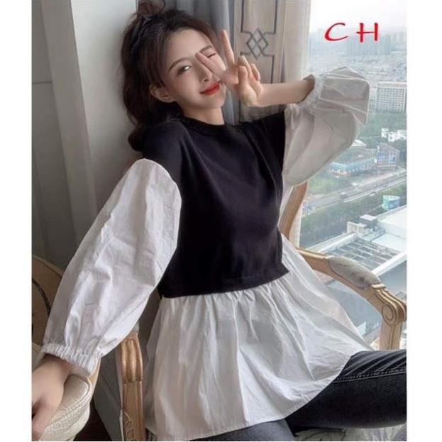 Áo phối vạt sơ mi nơ eo, áo phối vạt nơ eo ND11