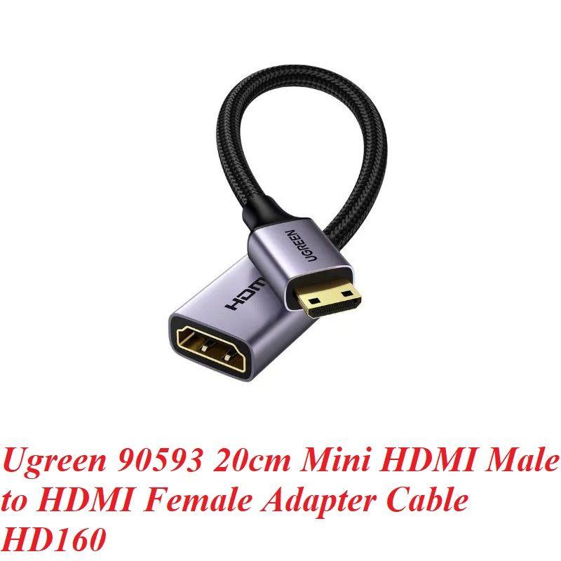 Ugreen UG90593HD160TK 15cm 4k60hz Mini HDMI đực sang HDMI cái 2.0 đầu chuyển VIDEO truyền âm thanh và hình ảnh 4K - HÀNG CHÍNH HÃNG