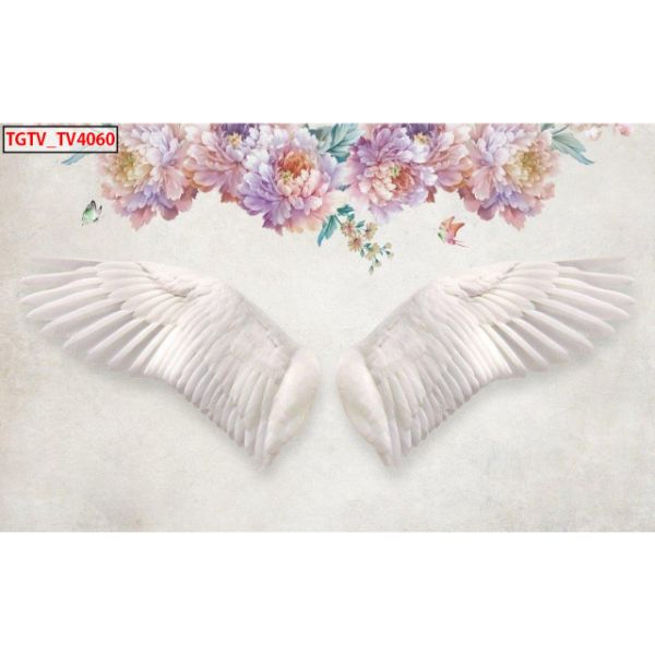Tranh dán tường 3d  đôi cánh thiên thần-ép kim sa - có sẵn keo TB24