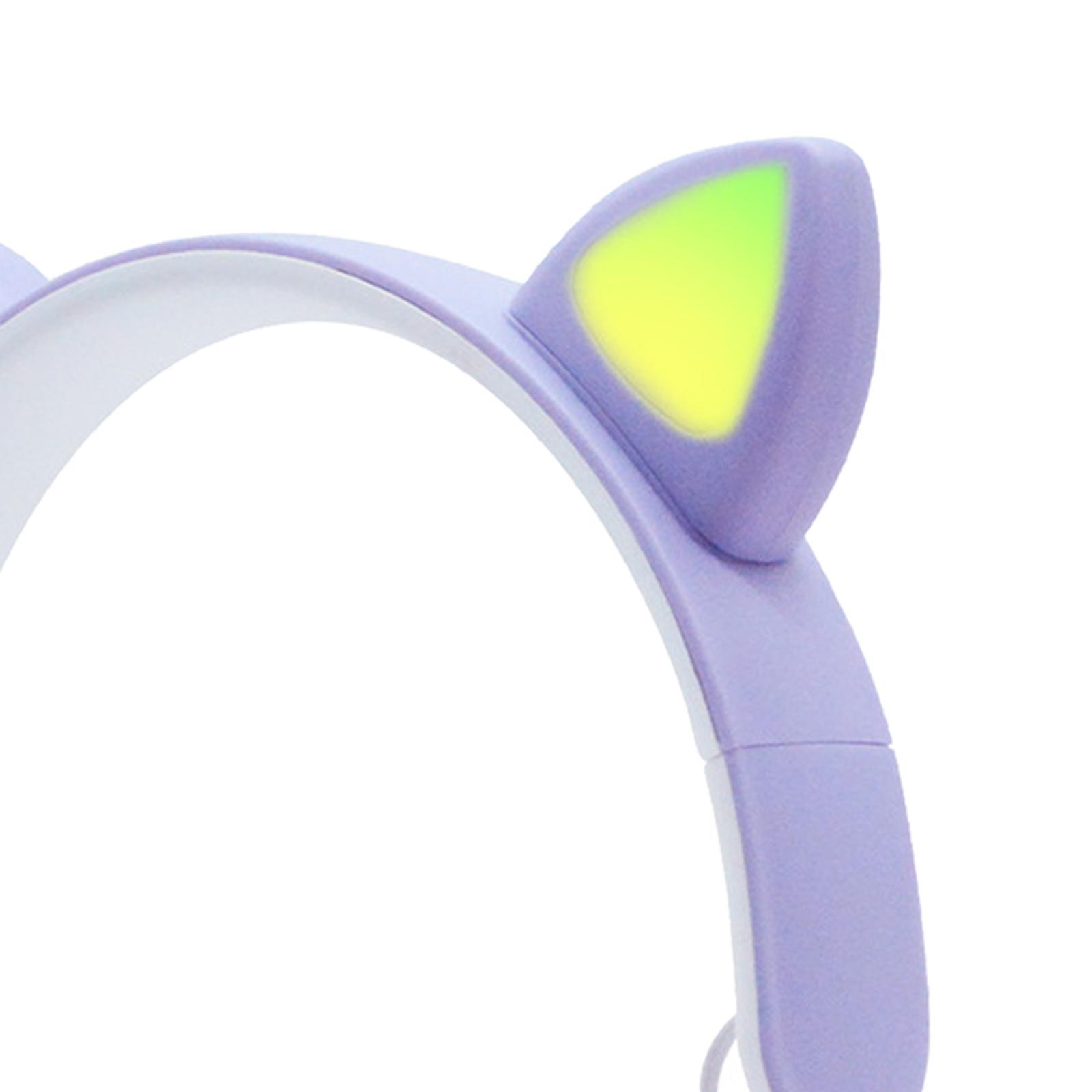 2Sets Cat Ear LED Light Up Wireless Foldable Headphones Over Ear with Mic