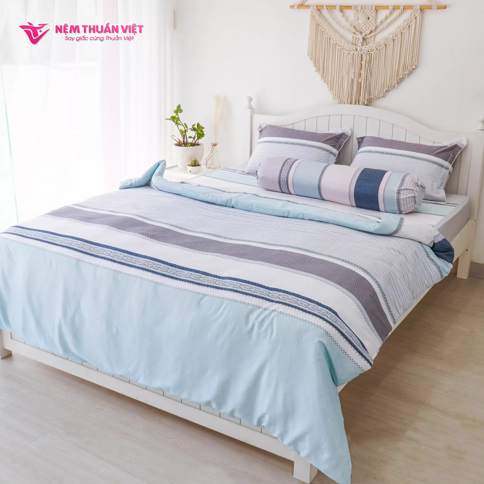 Chăn Mền Tencel Thuần Việt Cao Cấp - Xanh Sọc TVM07 180x200