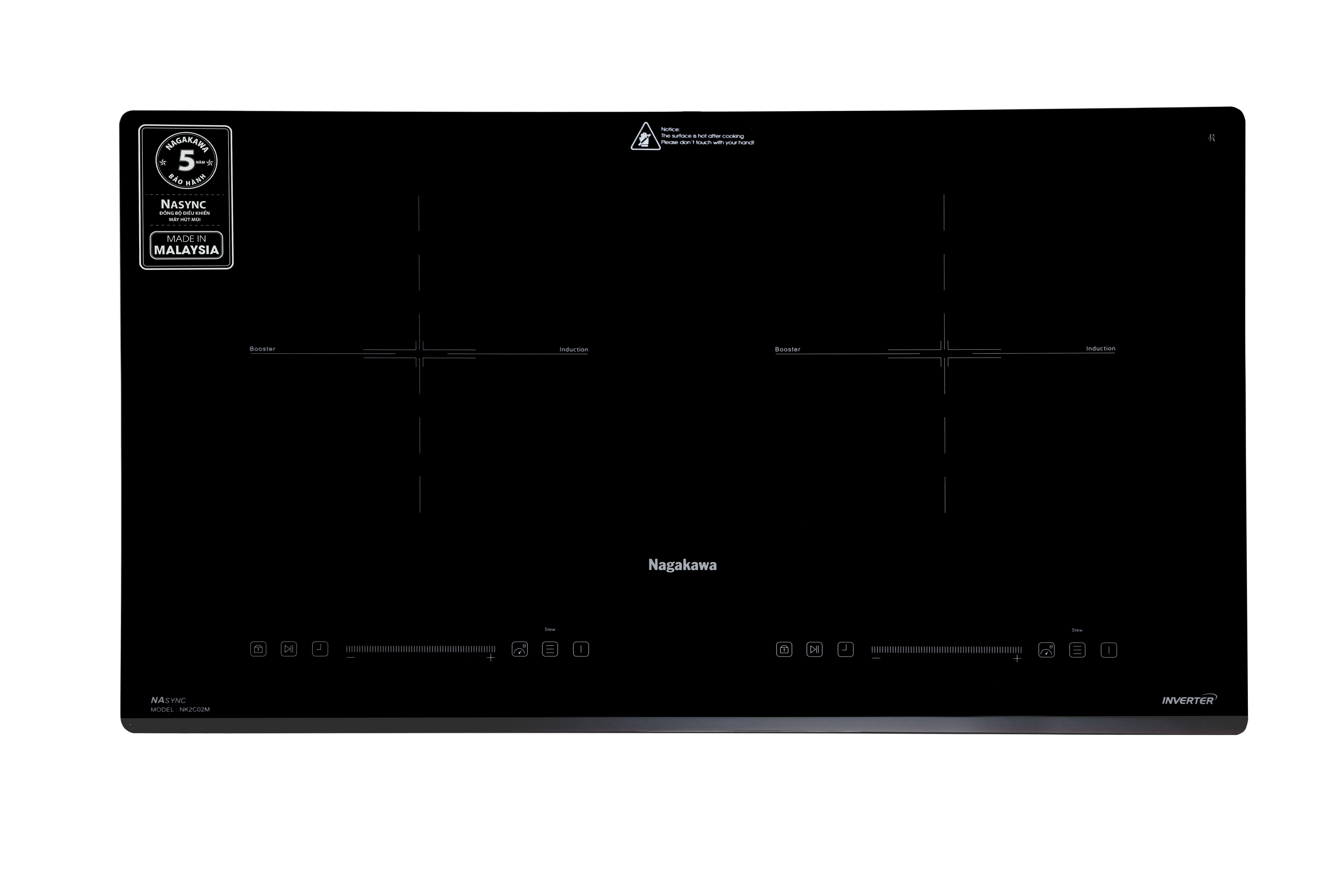 Miễn phí giao lắp toàn quốc - Bếp đôi điện từ Nagakawa NK2C02M  - Made in Malaysia - Bảo hành 5 năm - Hàng Chính Hãng