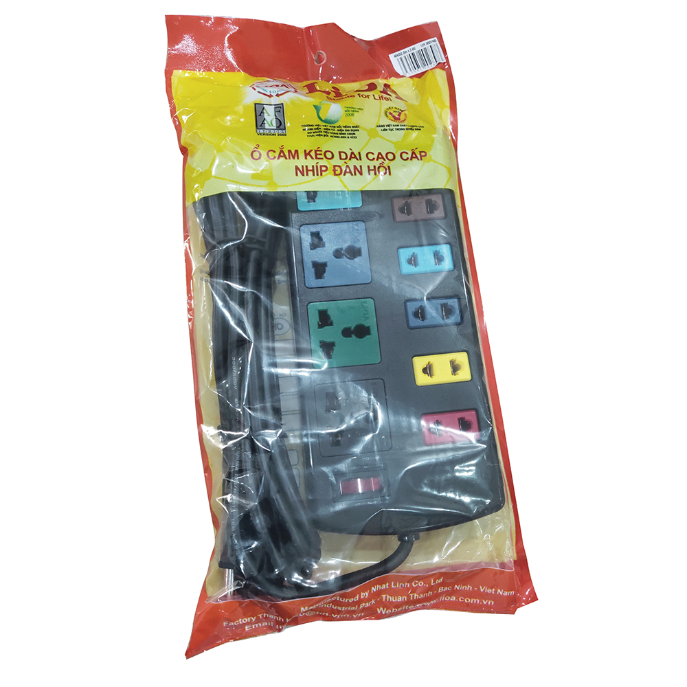 Ổ Cắm Điện 4D + 6S Dây 5m x 2 Lioa 4D6S52 - Đen