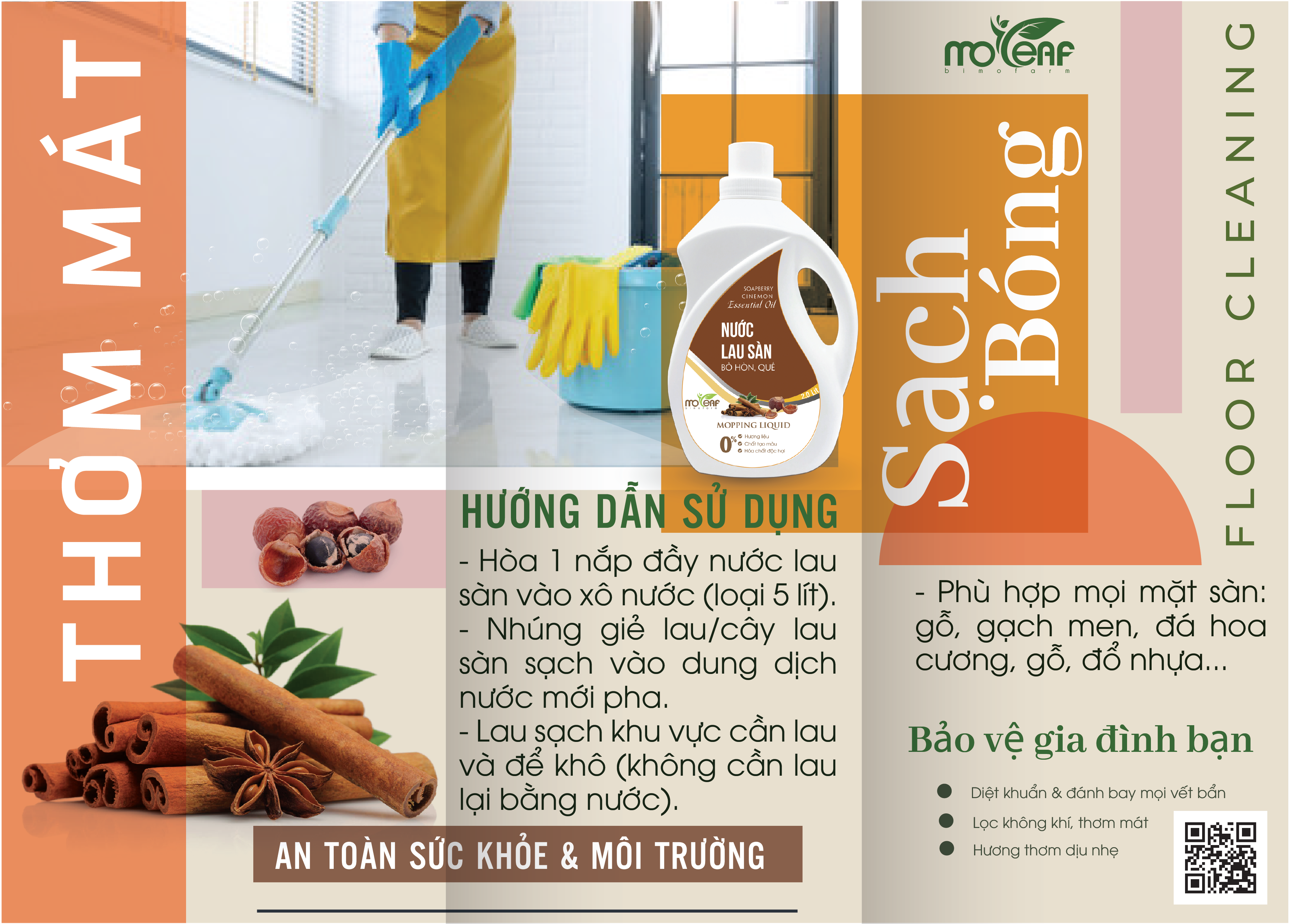 Nước lau sàn Hữu cơ Moleaf đuổi muỗi tinh dầu Quế 1000ml