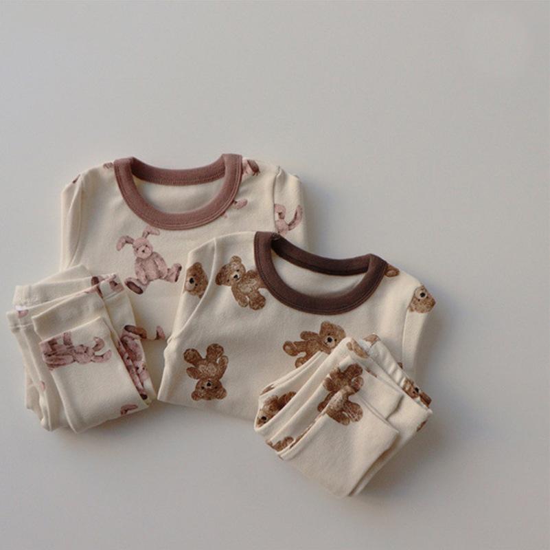 2021 Thu Mới Gấu Cho Bé Bộ Quần Áo Dài Tay Bé Trai Áo + Quần Legging Cho Bé Gái 2 Bộ Đồ Ngủ Phù Hợp Với cho Bé Hoạt Hình Phù Hợp Với Áo