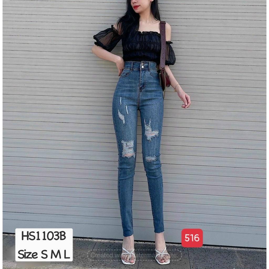 Quần jean nữ chất co giãn, quần bò nữ xanh rách cạp cao nhiều mẫu TINA ms623