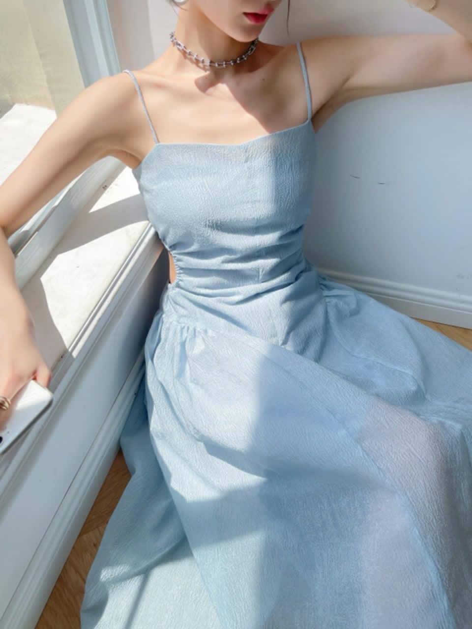 Đầm nữ váy nữ thiết kế đẹp Rossy, đầm midi 2 dây khoét eo