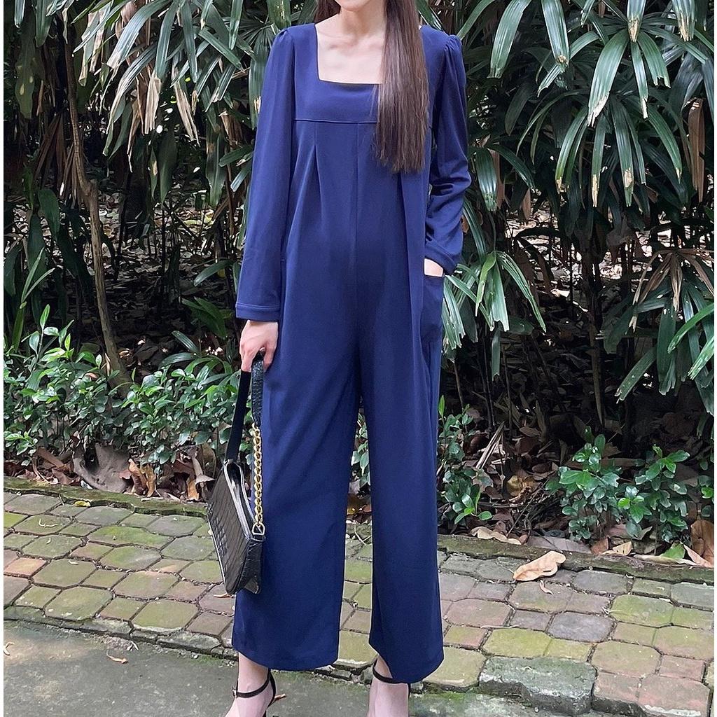 Jumpsuits, Dài Tay, Cách Điệu Túi Hai Bên, Màu Xanh Tím - Lovadova 21O12C005