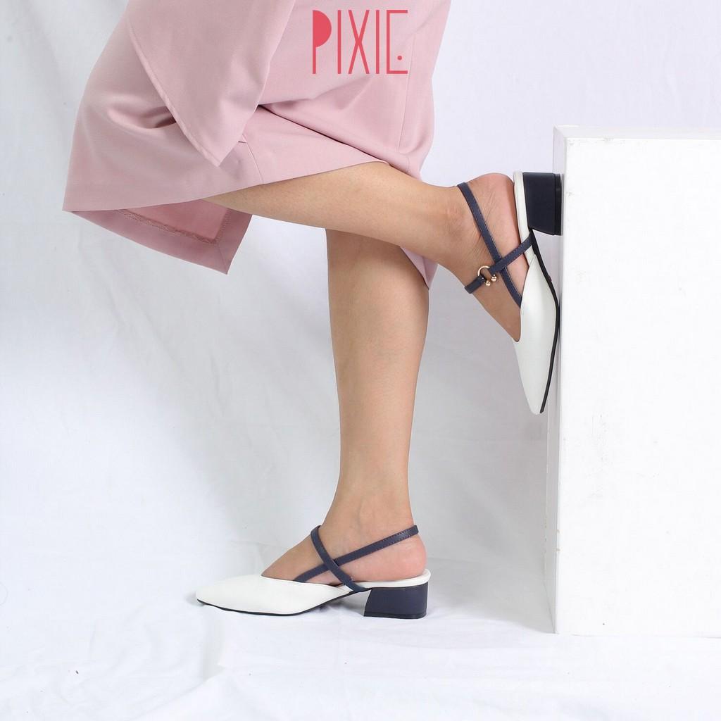 Giày Cao Gót 3cm Hở Gót Mix Nhiều Màu Màu Đen Pixie X466