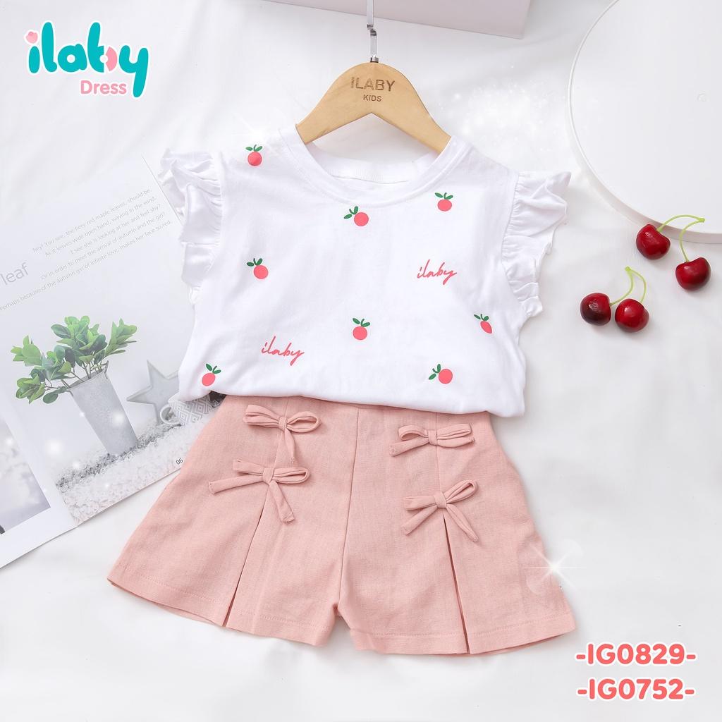 Áo cho bé gái ILABY vai cuốn bèo chất liệu thun cotton thoáng mát