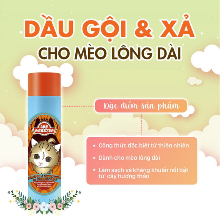 Sữa Tắm Gội Cho Mèo Lông Ngắn / Mèo Lông Dài - Dầu gội và xả Lee&Webster Hàn Quốc -280G