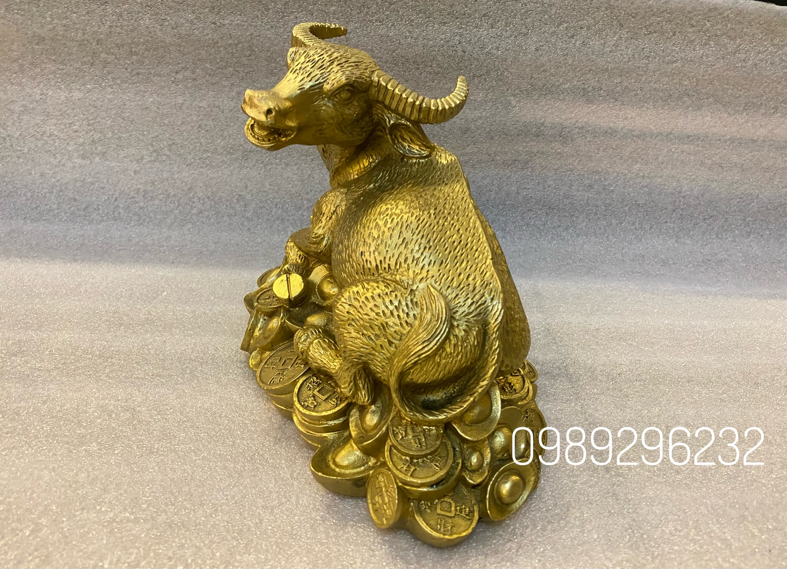 Tượng Trâu nằm trên tiền bằng đồng - Trâu phong thủy