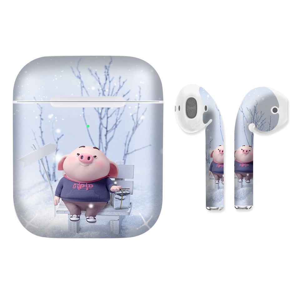 Miếng dán skin chống bẩn cho tai nghe AirPods in hình Heo con dễ thương - HEO2k19 - 012 (bản không dây 1 và 2)