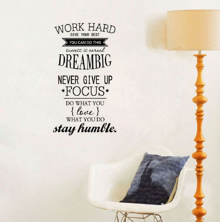 Decal dán tường chữ truyền động lực WORK HARD - DREAMS BIG