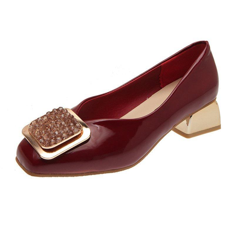 High Heels Women Chunky Heel Square Toe Women's Shoes New Women's Shoes Square Buckle Rhinestone Shallow Mouth High Heel Pumps Work Shoes Women