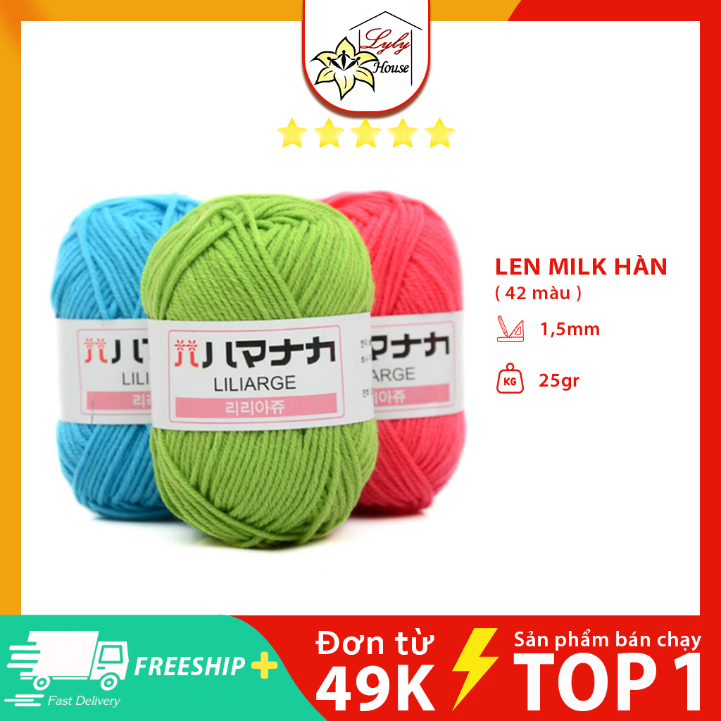 Len sợi đan móc cuộn 25gr bao gồm 50 màu , len milk cotton Hàn Quốc mềm mịn chuyên móc thú hoặc khăn mũ trẻ em