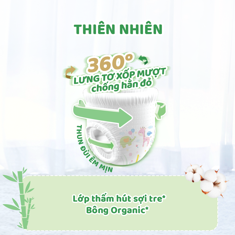 Tã/bỉm quần Molfix Thiên nhiên Regular M (6kg - 11kg) - Gói 22+2 miếng