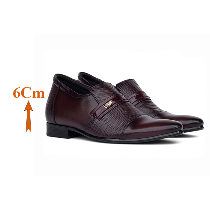 Giày Độn Nam T&TRA Tăng Cao 6Cm- S1083 Nâu Tối Sọc - Chất Liệu Da Bò Cao Cấp, Đế Cao Su Ghép- Đế Pháp , Phần Tăng Cao Ẩn Bên Trong